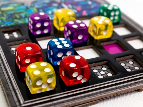 Sagrada's translucent dice look amazing (photo courtesy of Floodgate Games)